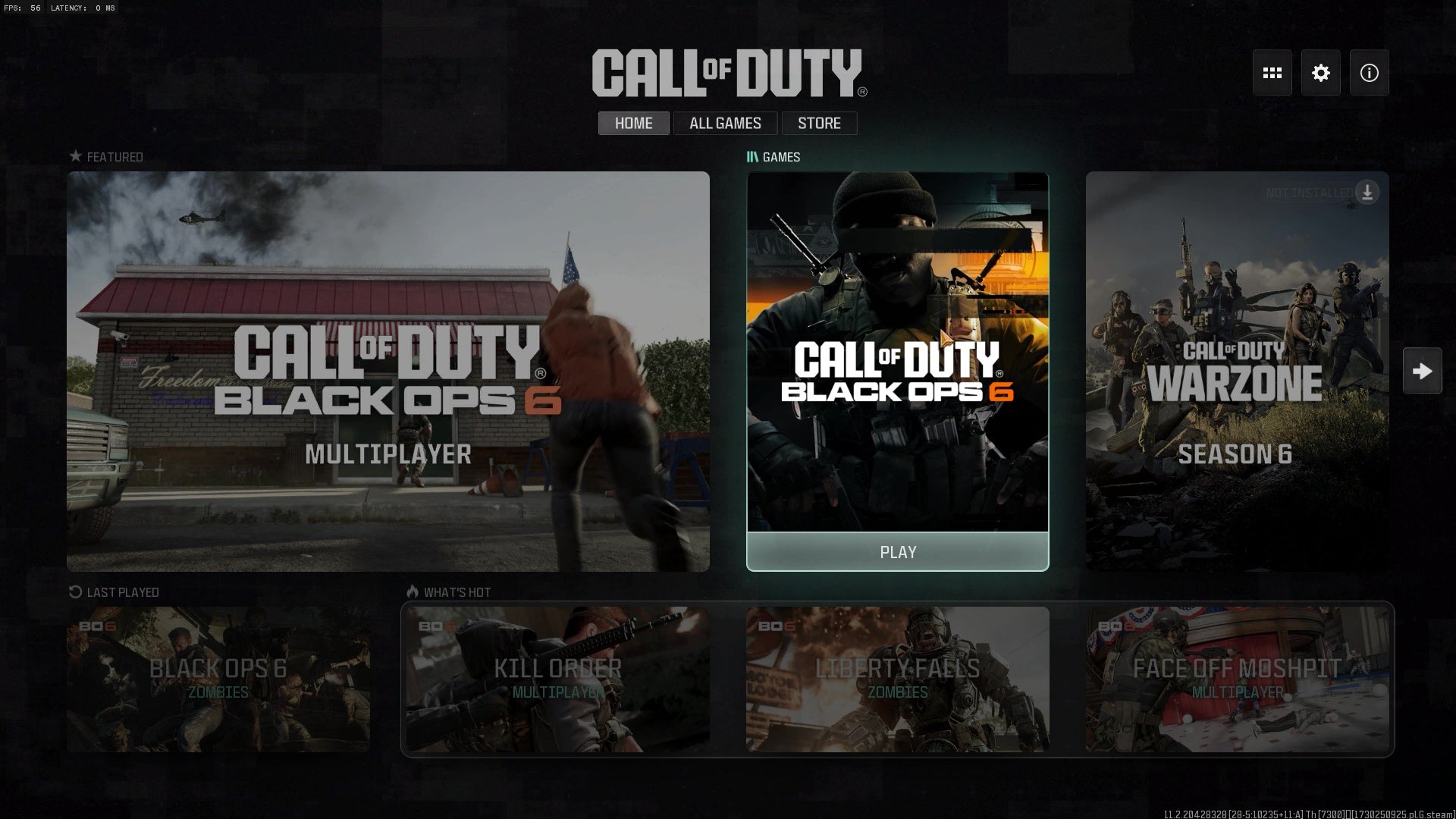 The Call Of Duty launcher showing various multiplayer and singleplayer tabs. - 4