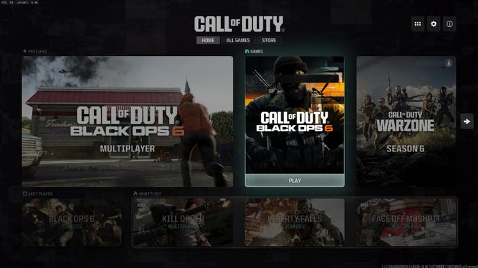 The Call Of Duty launcher showing various multiplayer and singleplayer tabs.