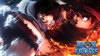 Anime artwork showing two characters fighting in the popular Roblox game Blox Fruits.