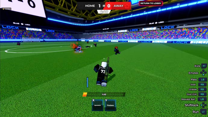 A footballer running in Blue Lock Rivals using the Chigiri style.