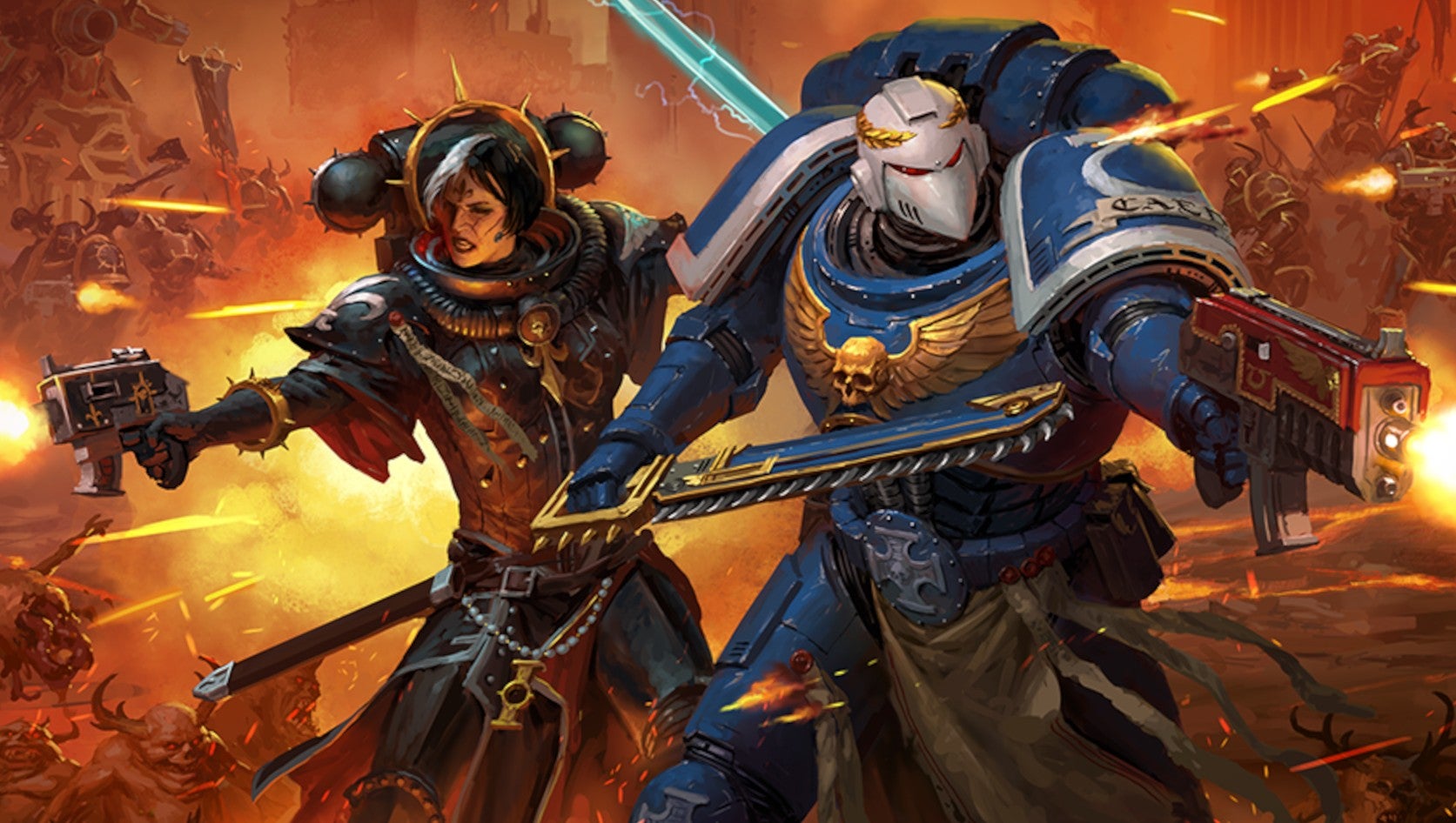 Уровень-головоломка в Warhammer 40,000: Boltgun 2 усложнил жизнь разработчикам Космодесантник и Сестра Битвы в ключевом арте Warhammer 40000 Boltgun 2