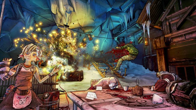 Tiny Tina adjacent to an detonation successful Borderlands 2.