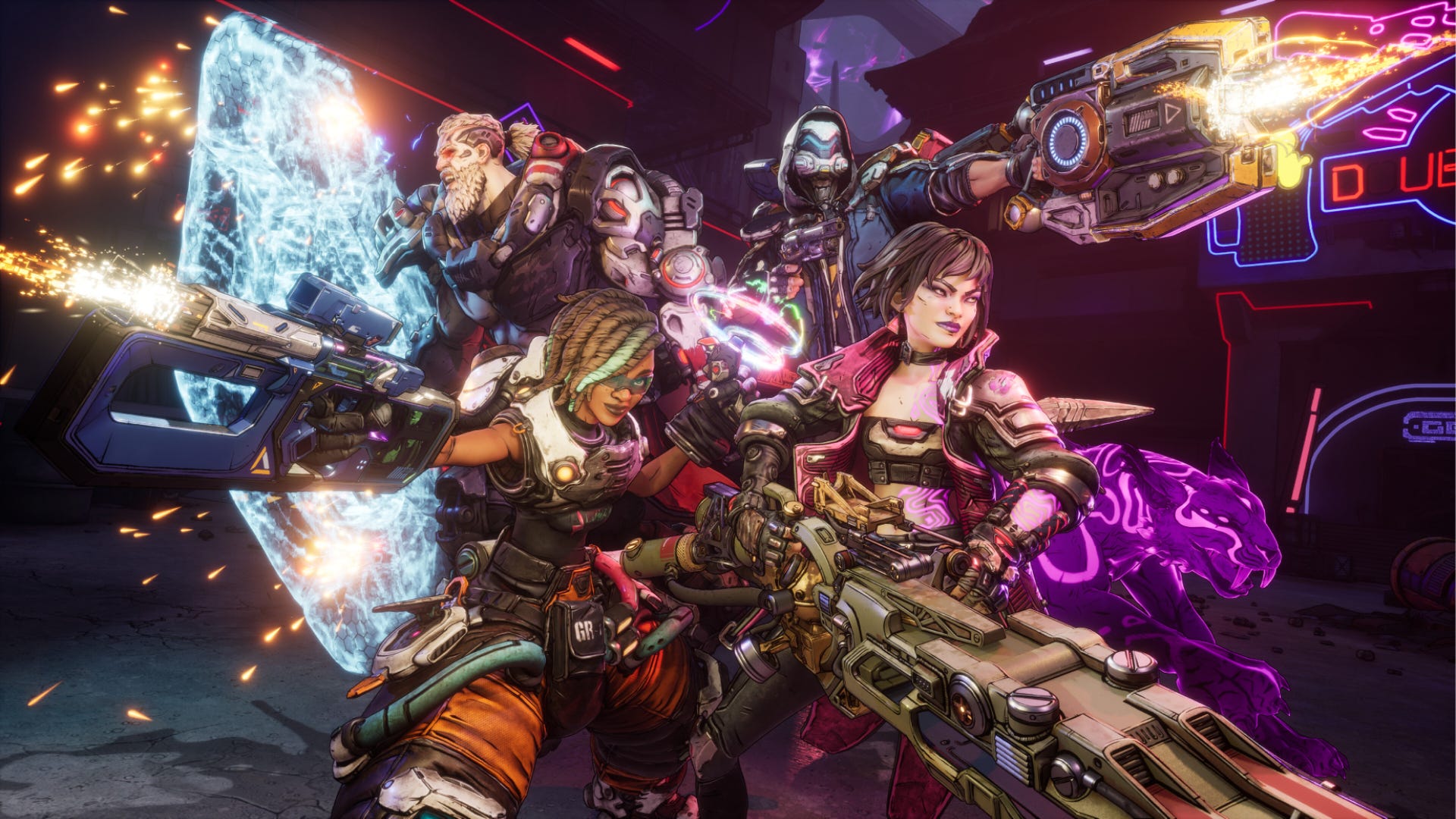 A clump of characters, including Vex, successful Borderlands 4.