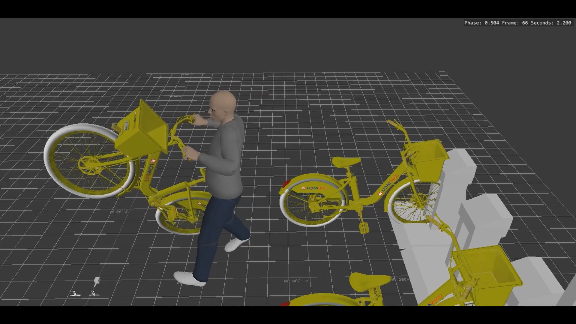 An alleged WIP image of a placeholder bald male character undocking a hireable bike from a station in GTA 6. - 1