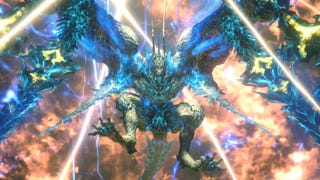 A cutscene showing a dragon armed with light magic from Final Fantasy 16.