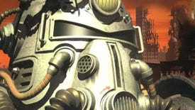 The original Fallout box art with a power armour helmet