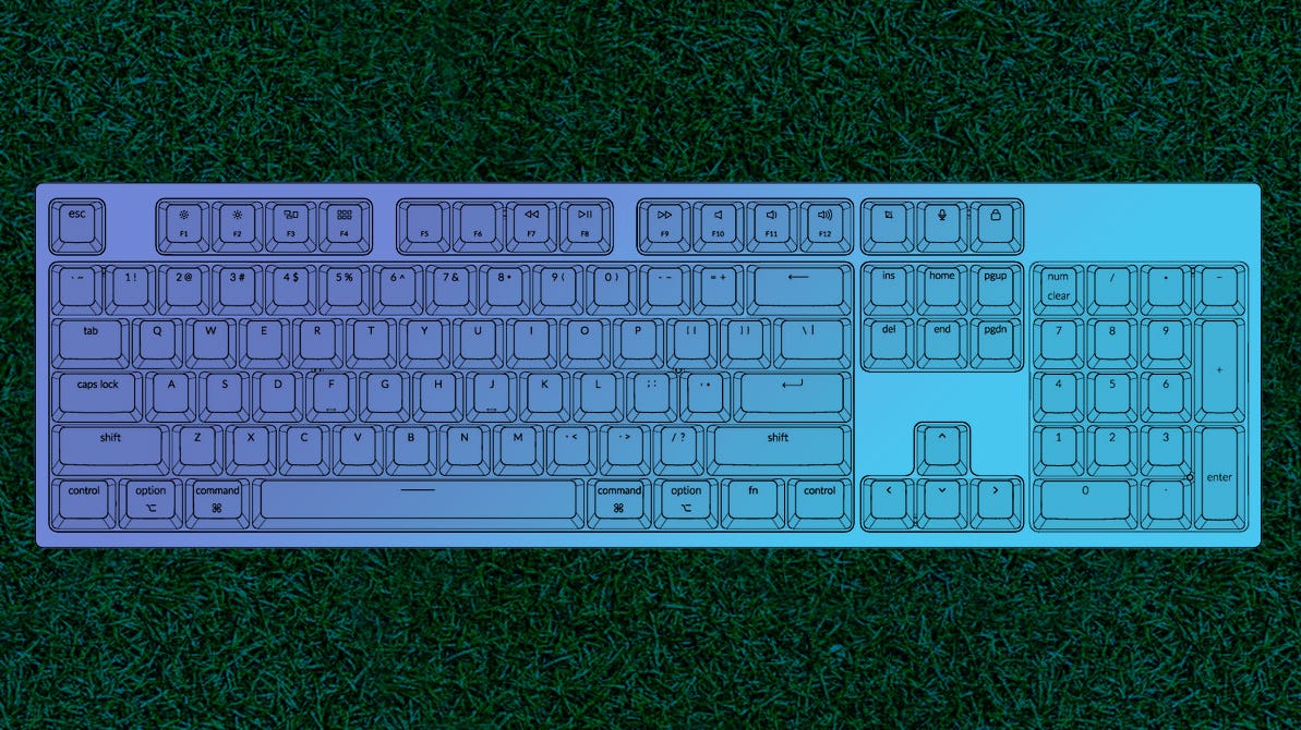 brighter mechanical keyboard 100% full-size layout on grass for some reason