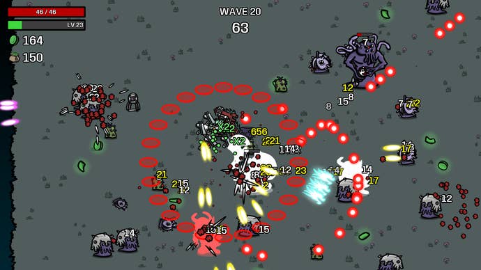 Potato ultraviolence in a Brotato screenshot.