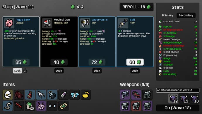 Strategic shopping in a Brotato screenshot.