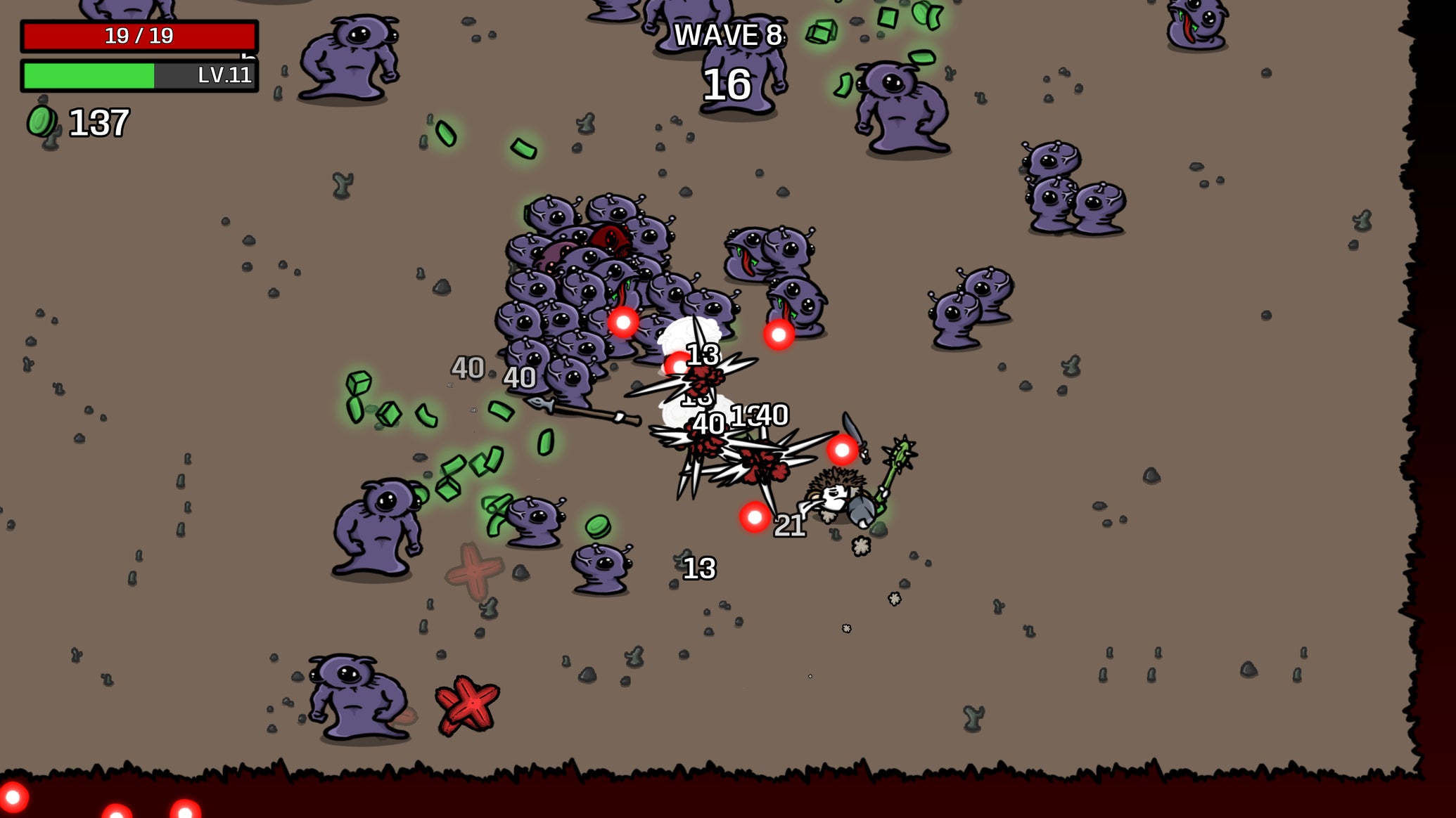 A heavily armed potato beats up aliens in a Brotato demo screenshot. - 20