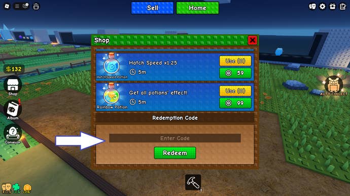 A screenshot of Build a Zoo in Roblox showing the game's codes field.