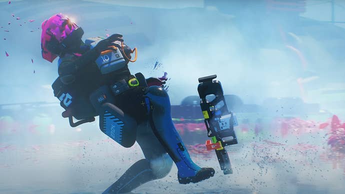 A character being shot in Marathon.