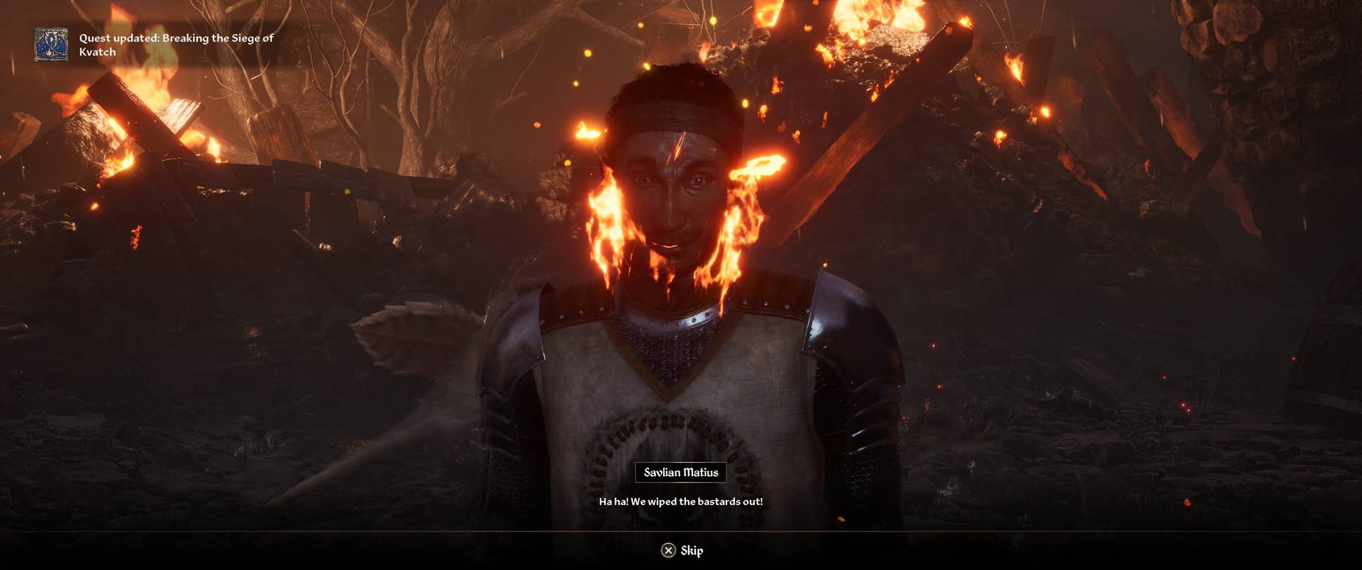 A happy burning man in Oblivion Remastered.