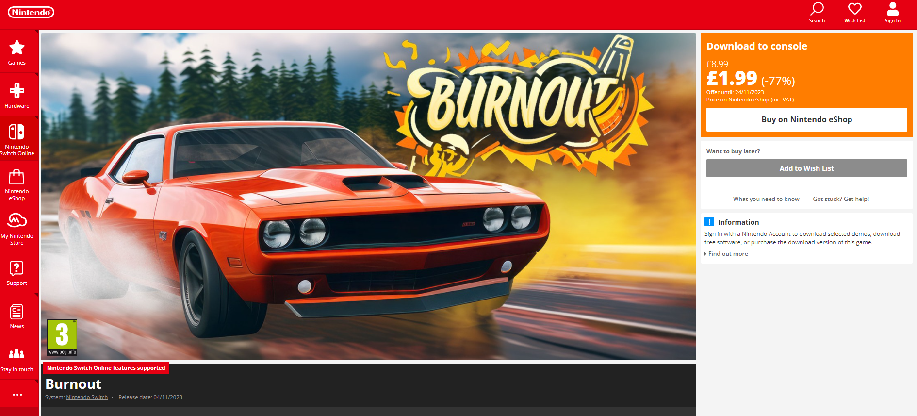 Burnout scam game on the Nintendo eShop