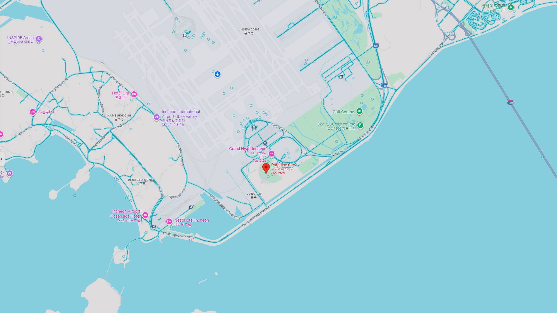 The Paradise City resort in South Korea on Google Maps.