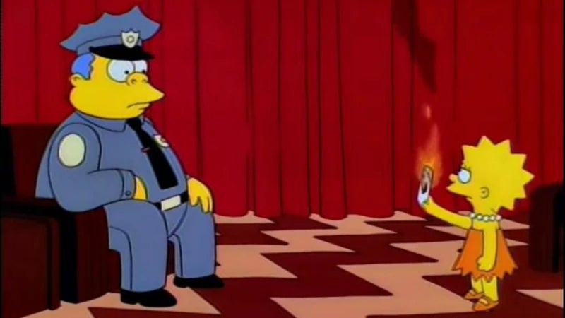 Lisa Simpson holds up a burning playing card to Chief Wiggum, in a not-at-all-subtle parody of Twin Peaks. - 4