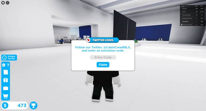 The pop-up box to enter a code and claim it in Cabin Crew Simulator.