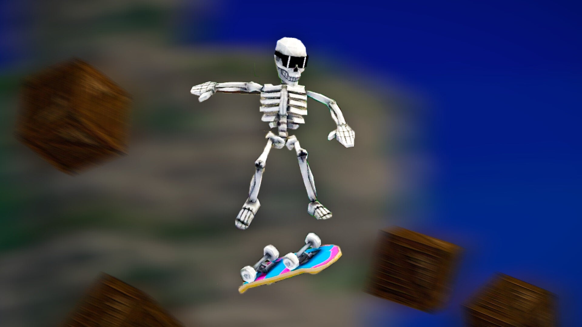 Calcium, a skating skeleton, catches some air in Megabonk. - 5