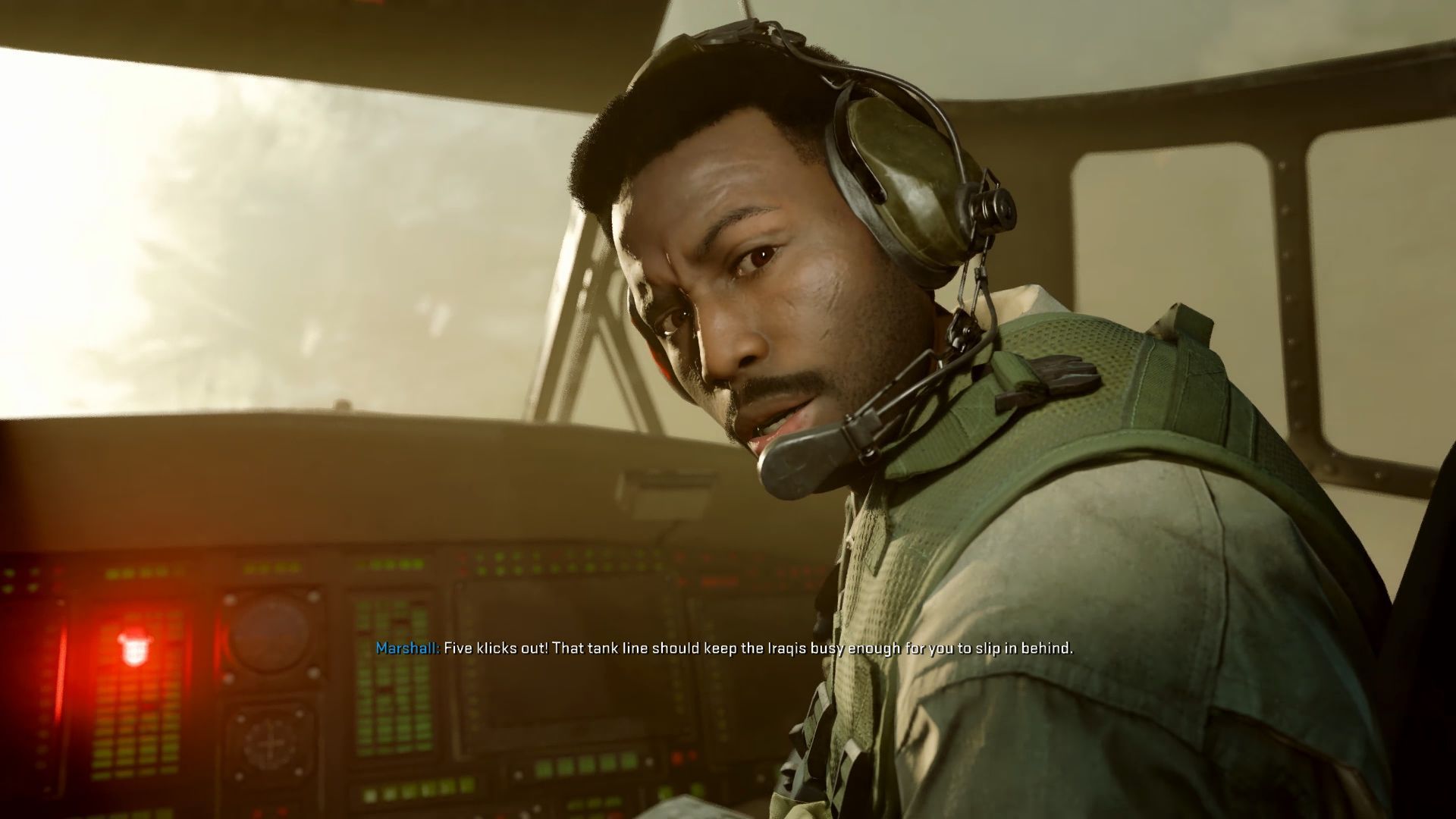 Marshall gives the player orders in a helicopter. - 1
