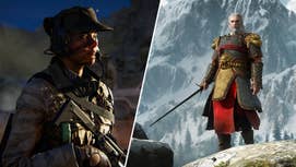 A soldier in Call of Duty Black Ops 6 next to Geralt of Rivia in The Witcher 3.