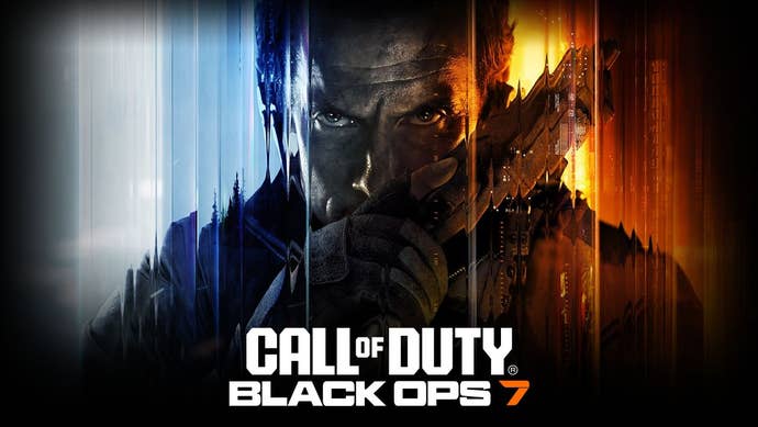A worker stands looking into the camera with his weapon obscuring the little portion of his face, arsenic the Call of Duty logo is stamped below.