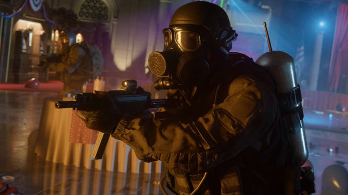 Call of Duty Black Ops six character in full tactical gear holding a gun in front of them