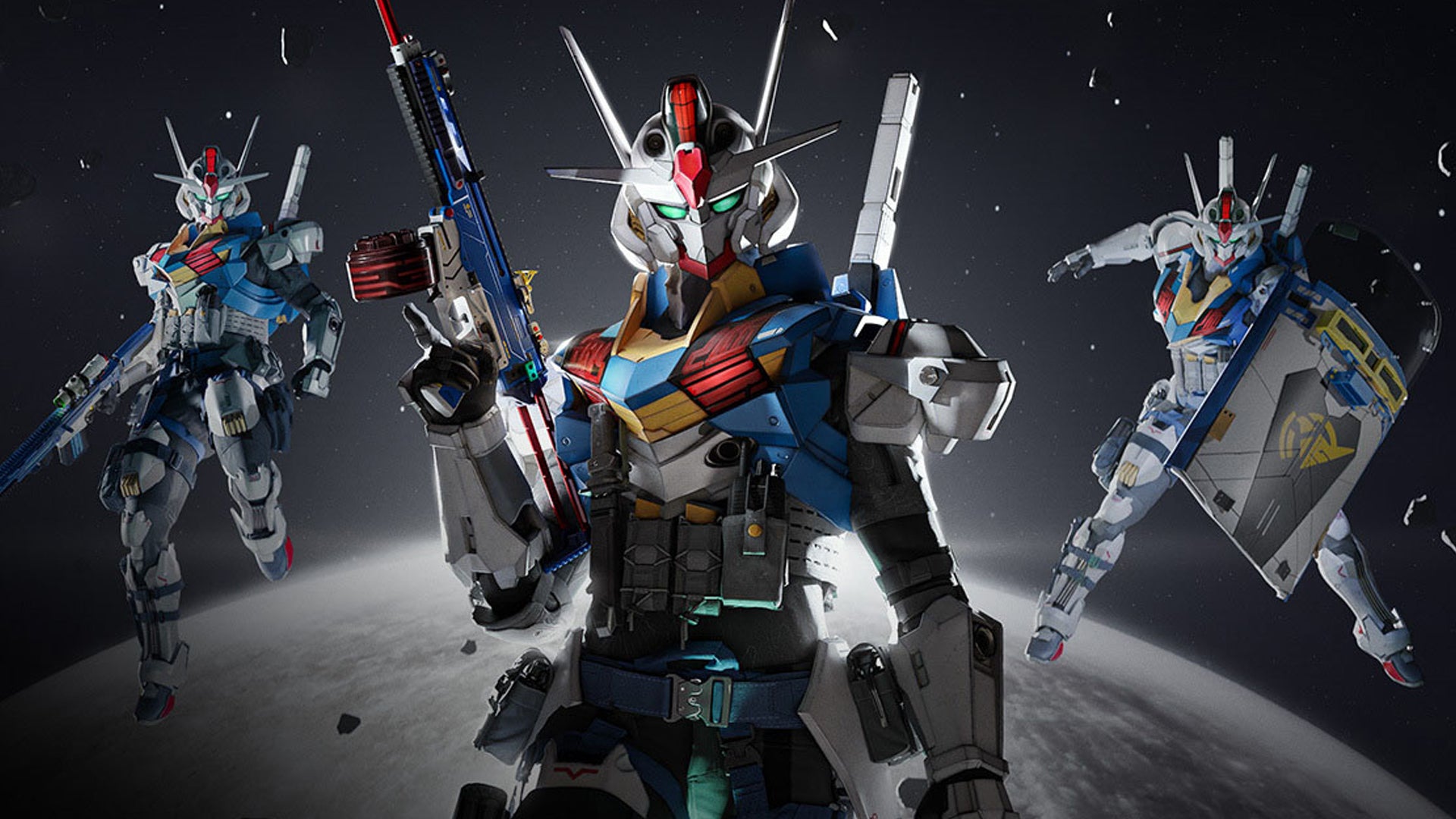 The Aerial Gundam from The Witch from Mercury strikes several poses while floating in space for Call of Duty's new DLC - 3