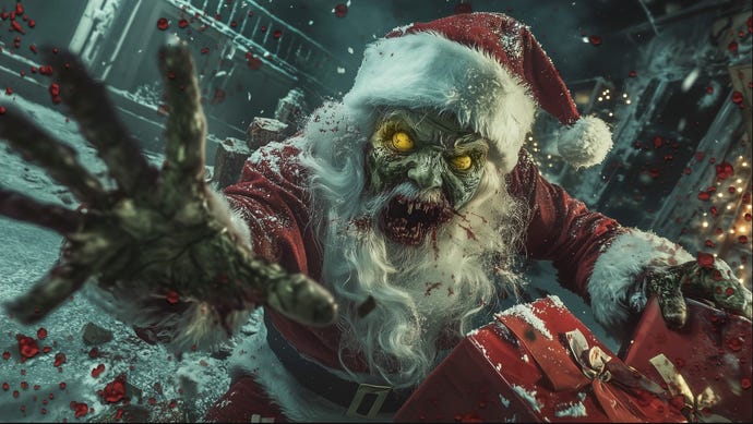 An seemingly AI generated representation of zombie Santa from Black Ops 6.