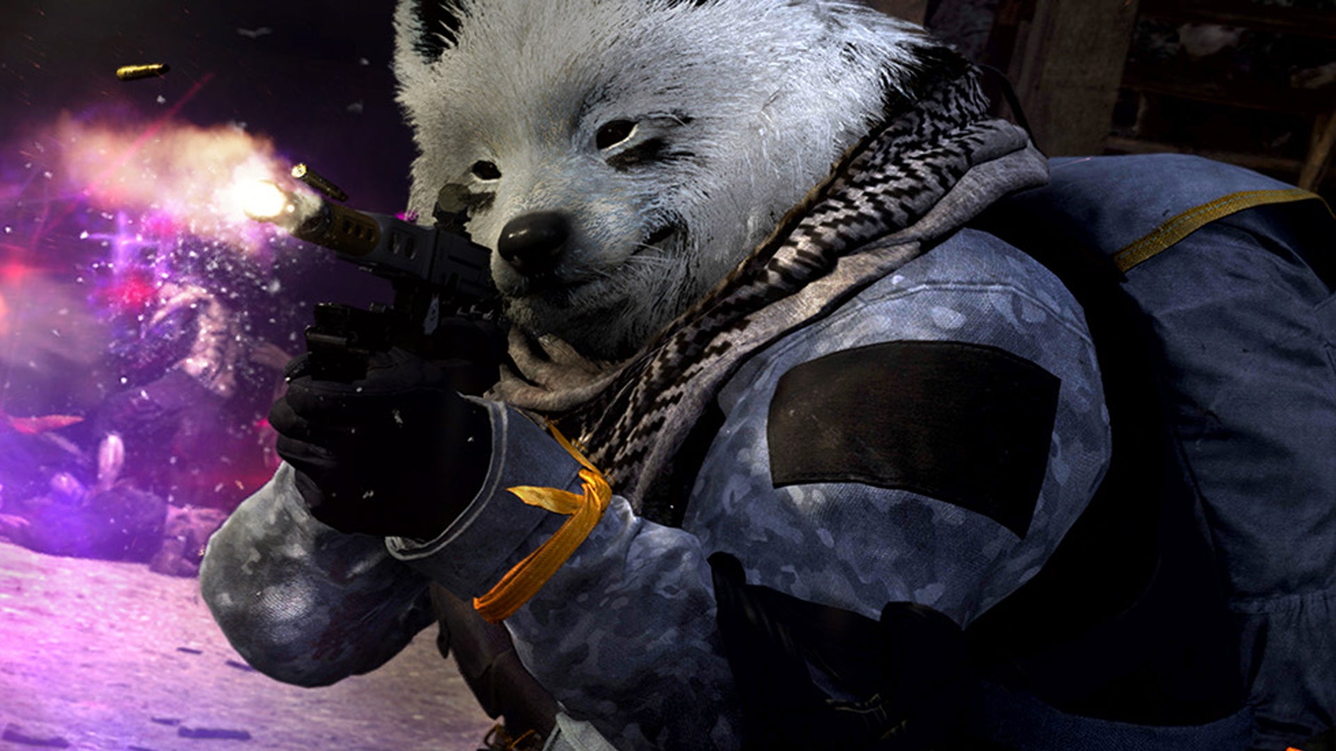 Screenshot of a Samoyed skin in Call of Duty Warzone.