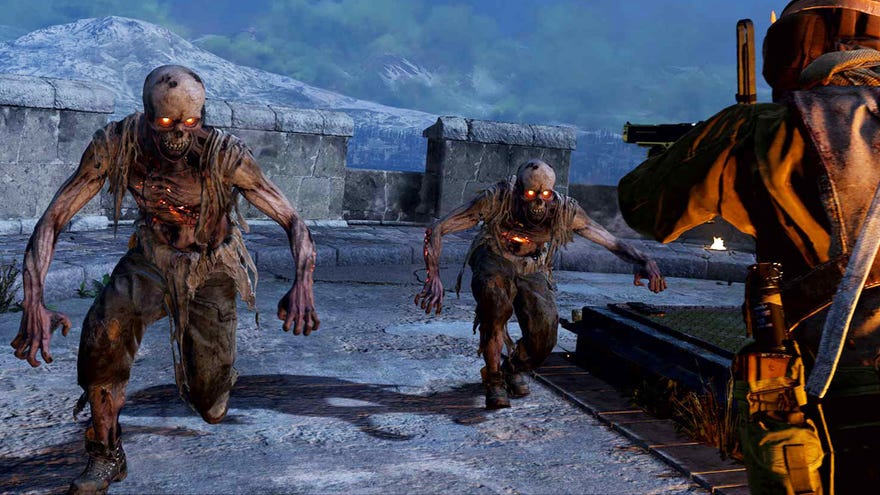 Two zombie in Call Of Duty: Warzone running towards a player that’s pointing their gun at the zombies