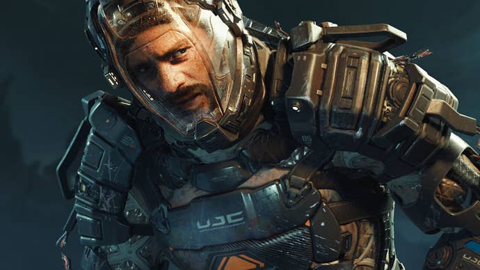 Callisto Protocol artwork showing close up of male protagonist in a space suit