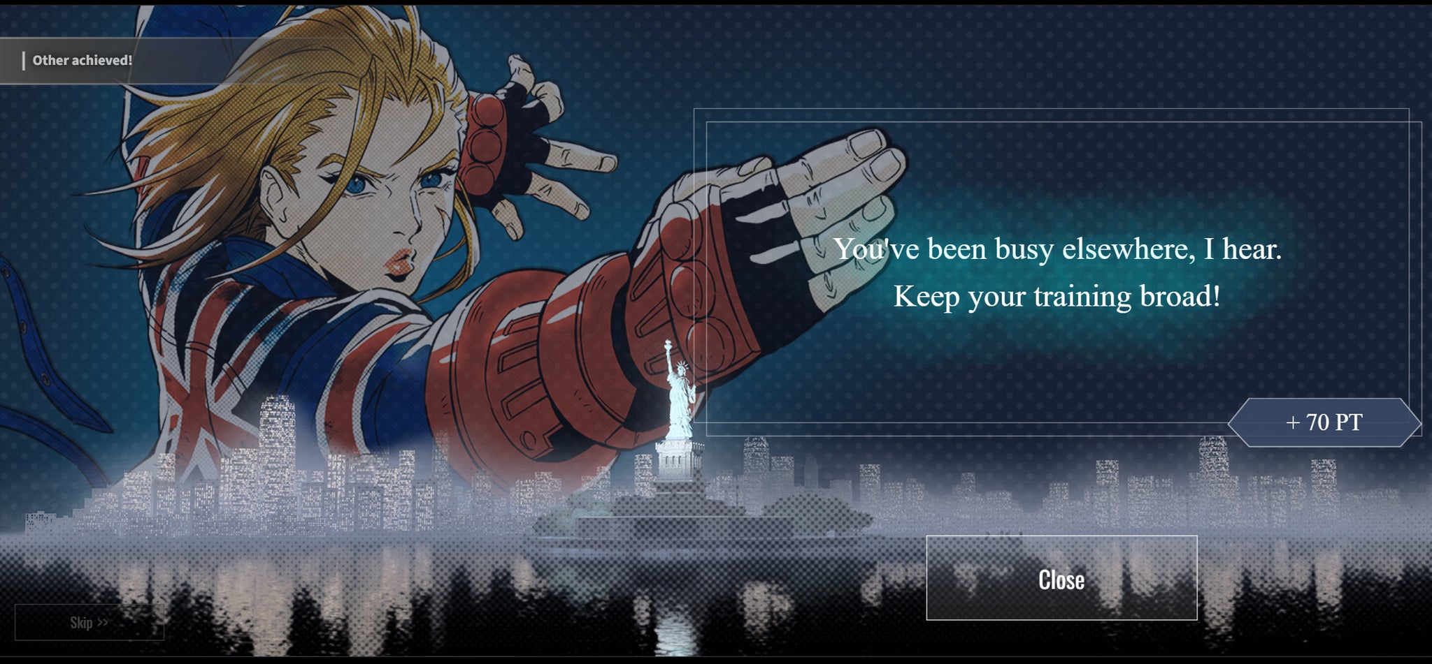 A text message from Cammy White on Capcom's Buckler's Boot Camp companion website - 5
