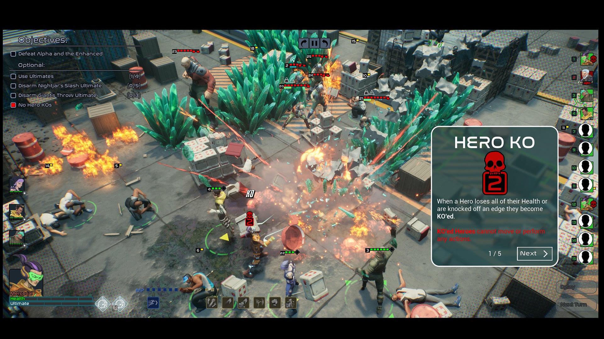 A group of superheroes fight in an arena full of green crystals in Capes - 21