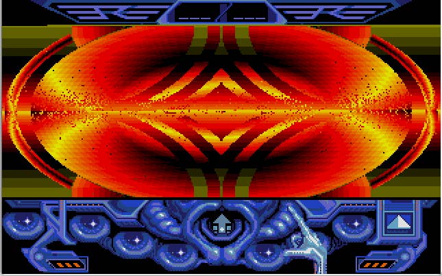 Captain Blood’s 2001-inspired Hyperspace jump, with ship controls at the bottom of the screen and a spatial kaleidoscope at the top.