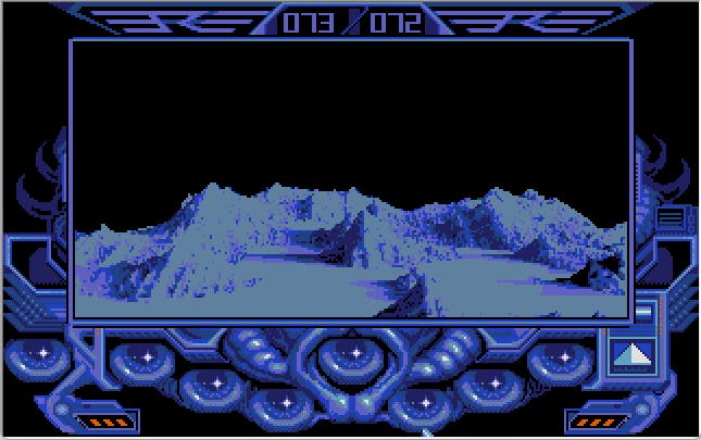 An alien landscape of icy mountains in Captain Blood.