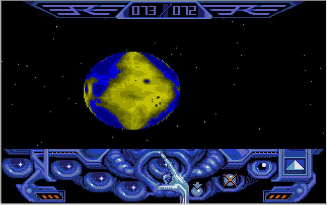 A planet floating in space in Captain Blood.