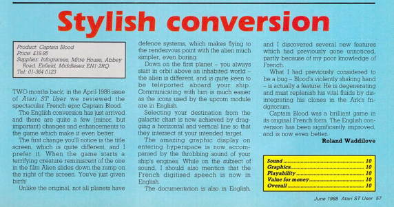 Text from a review of Captain Blood, titled &ldquo;Stylish Conversion&rdquo;