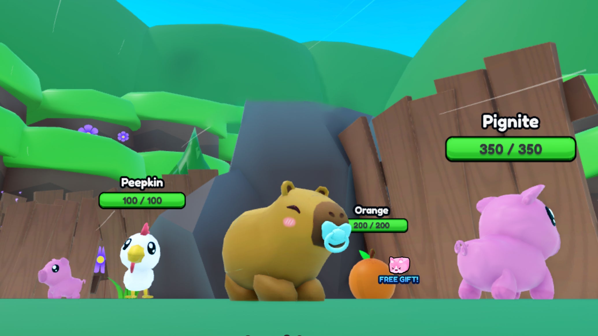 A cute capybara character with a pacifier in its mouth, in the Roblox game Capybara Evolution. - 1