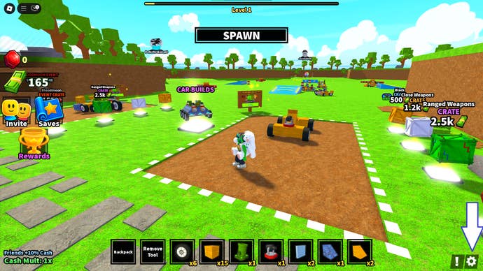 A screenshot of Car Battles in Roblox showing the game's settings button.