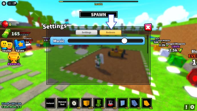 A screenshot of Car Battles in Roblox showing the game's codes button.