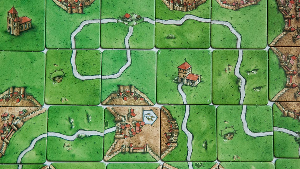 An image of the board for Carcassonne.