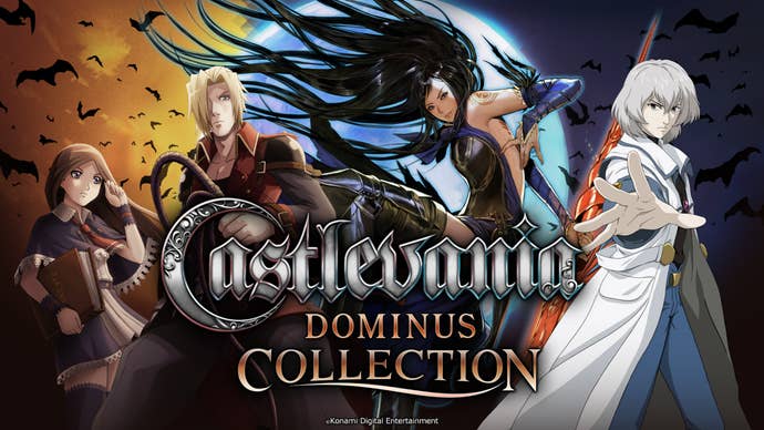 Artwork of the Castlevania Dominus Collection featuring multiple anime protagonists