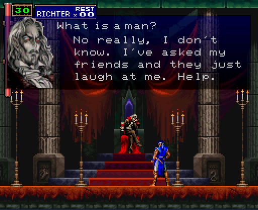 Dracula worries about "What is a man?" His friends laugh at him because he keeps asking but he still doesn't know.