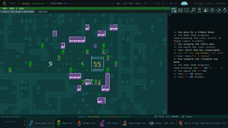 The player equips a strange mask in Caves Of Qud.