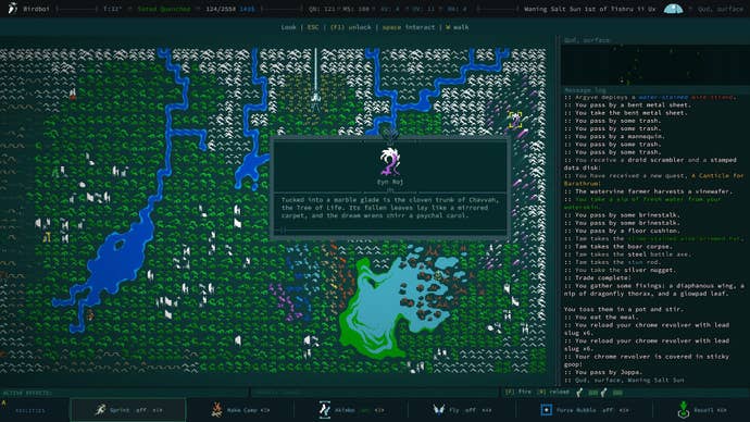 The world map shows green jungles and blue rivers, and a mysterious land of crystal to the east.