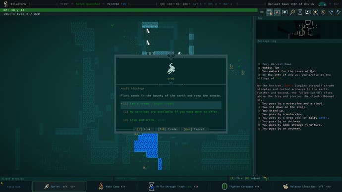 A crocodile hisses at the player, telling them to “reap the senate”.