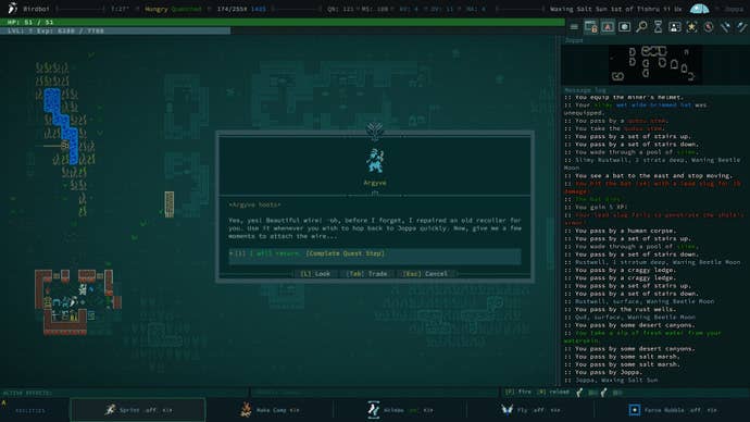 A technician called Argyve rejoices at being able to complete his work thanks to the player completing a quest.