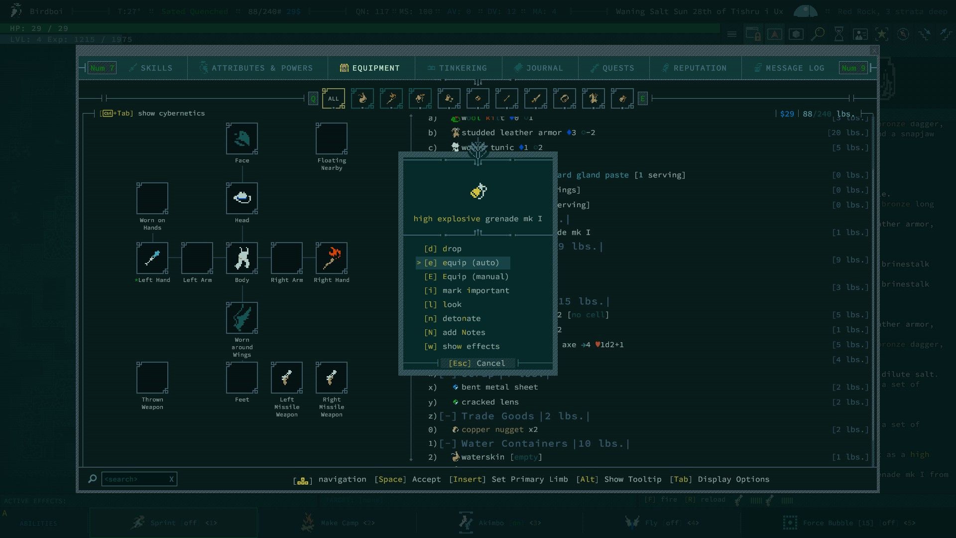 A grenade is seen on the equipment menu screen. - 10