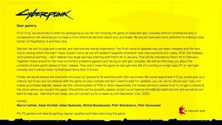 CD Projekt emite un comunicado disculpándose por los errores de Cyberpunk 2077 en consolas, y promete arreglarlos en febrero