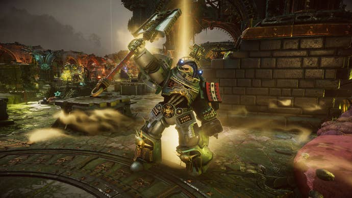 Warhammer 40,000: Chaos Gate - Daemonhunters preview assets featuring turn-based tactics gameplay, the base ship, and assorted shots of your customised four-man squads.